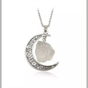 Crystal Quartz Moon Crescent Necklace Boho Balance